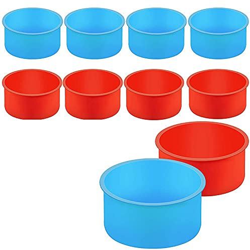 Lot de 10 moules à gâteaux ronds en silicone pour la Saint-Valentin, 10 cm, rouge, bleu