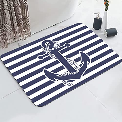 YISUMEI Badezimmerteppich 42x60 cm Badematte Rutschfester Waschbar Absorbierender Badvorleger Schnelltrocknend(Streifen Anker)
