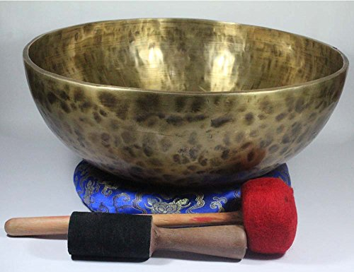 Tibetische Klangschale mit Set, 39 cm, altaussehend, handgefertigt, 39 cm
