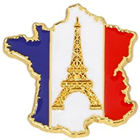 Clj Charles Le Jeune Pin's Tour Eiffel Dorée Dans Carte De France Bleu Blanc Rouge - Drapeaux - qualité de finition - Epingle - Broche - Badge - FRANCE PATRIOTE