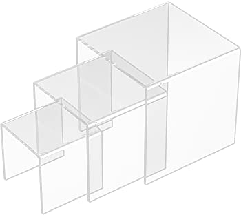 Sezanrpt Quadratische Acryl-Display-Erhöhungen, 3 Stück, transparente Vitrinenregale für Sammlerstücke, Acryl-Regale für Funko Pop-Figuren, Parfums, Cupcakes, Süßigkeiten-Dessert – 7.6x10.2x12.7 cm