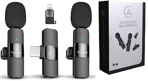 NORTECH INNOVATION® 2 x Kabelloses Bändchen-Mikrofon für Handy, Kabelloses Ansteckmikrofon mit langer Akkulaufzeit, kabelloses Mikrofon für iPhone/Android (DUAL)