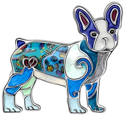 DOWAY Jolie broche en émail bouledogue français pour animal de compagnie - Cadeau pour femme - Insigne pour vêtements, sacs, vestes, Émail, Strass