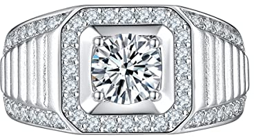 2CT Klarer AAA CZ Statement Halo Square Princess Cut Solitaire Herren Verlobungsring Mit Mikro Pave Mattband Versilbert Anpassbar