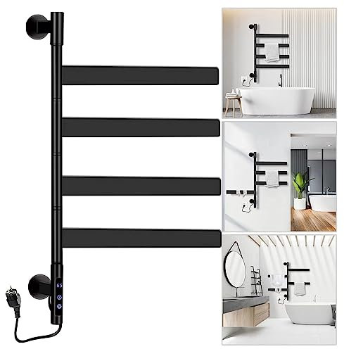 ZOYI Radiateur de salle de bain électrique, mural, sèche-serviettes, étanche, avec thermostat numérique, porte-serviettes, noir
