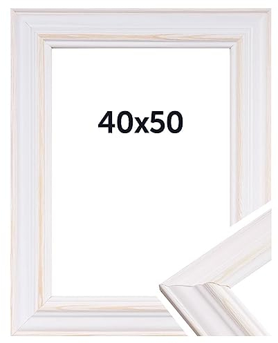 DÖRR Bilderrahmen Boho - Massiv Holz - Kunstglas - Shabby Chic - Vintage Style - Made In Italy 40x50 Weiß