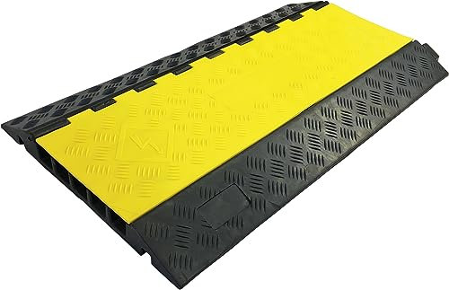 as - Schwabe Kabelbrücke 5 Kanal gerade 880 x 480 x 46 mm - Kabelschutzmatte Vollgummi - Kabelkanal 35 x 32 mm - Schlauchbrücke Belastbarkeit bis 20t - Überfahrschutz für Kabel - schwarz/gelb, 63255