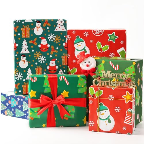 BBLIKE Weihnachtspapier Geschenkpapier, 5 Blätter Geschenkpapier 70 * 50 cm Geschenkpapier Geburtstag Nachhaltiges Weihnachtspapier für Geburtstag,Ostern,Weihnachten,Schulanfang (Karikatur)