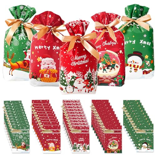 50 Stücke Weihnachten Geschenkbeutel, Candy Tüten, Cookie Beutel, Partytüten, Treat Tasche - Geschenktüten für Weihnachten