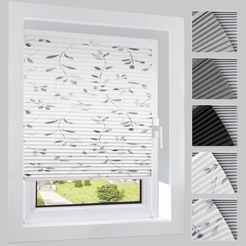 HOMEDEMO Plissee ohne Bohren Verdunkelung mit Weidenzweig Streifen Muster, Verdunklungsplissee Klemmfix, B40 x H100 cm, Sichtschutz Sonnenschutz, Rollos für Fenster und Tür