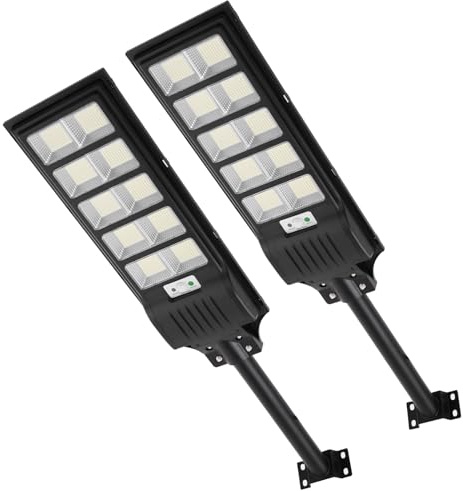 Viugreum 2 PACK 500W LED Solar Straßenlaterne mit Fernbedienung 900 LED 6500K Straßenlampe Wandleuchte mit Bewegungsmelder Sensor IP65 Wasserdicht Außen Straßenleuchte Wegeleuchte Freien
