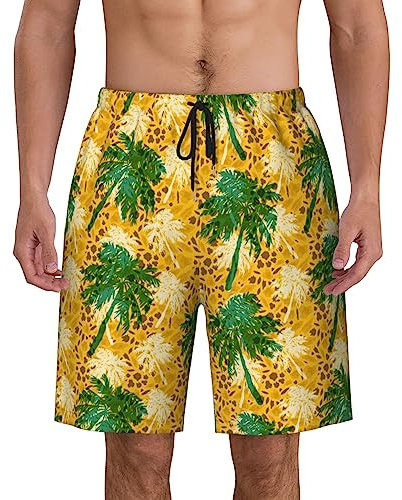 FJAUOQ Costume da bagno da uomo con palma rossa, ad asciugatura rapida, pantaloncini da spiaggia con fodera in rete tasche per ragazzi pantaloncini da bagno per l'estate, Palma, 3XL