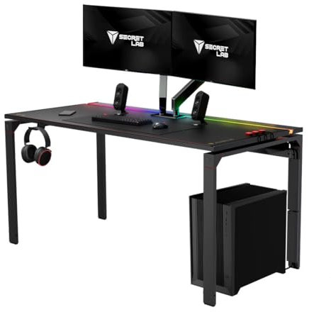 Bureau en métal Secretlab MAGNUS | Bureau gaming ergonomique avec écosystème magnétique | Plateau de gestion des câbles intégré | Tapis de bureau magnétique en similicuir noir & rouge | Garantie 5 ans