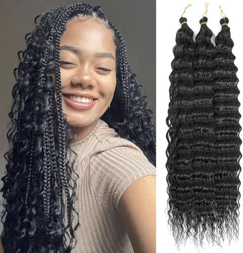 MLETULIPS Ocean Wave Crochet Hair Extensions Deep Wave Braiding Crochet Hair Soft Synthetic Curly Braiding Crochet Hair for Black Women (1B, 18 inch (pack of 3))