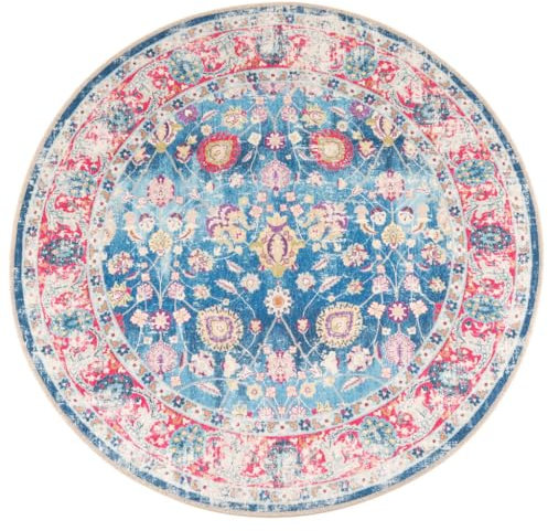 vidaXL Teppich, Waschbar Bodenteppich mit auffälligem Muster, Wohnzimmerteppich rutschfest Pflegeleicht, Kurzflor Matte Vorleger, Mehrfarbig Ø 120cm
