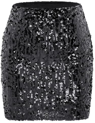 Century Star Pailletten Rock Party Rave Outfit Damen Glitzer Rock mit Elastische Taille Schwarze M
