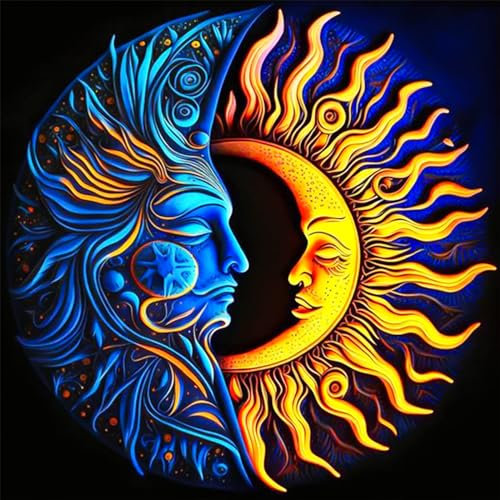 AIRDEA Cartoon Sonne Mond Landschaft Diamond Painting, Diamant Painting Bilder, DIY Cross Stickerei Malerei Kits, Wohnzimmer Schlafzimmer B¨¹ro Wand Und Eingang Dekoration 30x30cm