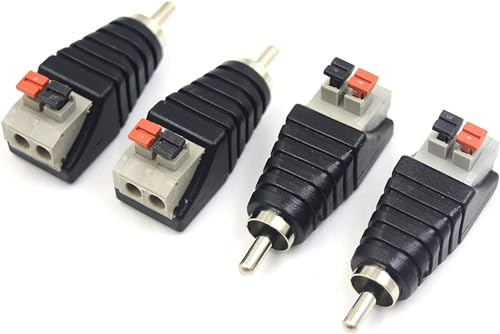 Comforty 4 Stk RCA Cinch zu Lautsprecher Kabeladapter Subwoofer Lautsprecher Phono Cinch-Stecker zu AV 2 Schraubklemme Video Audio Federpresse Typ Balun für CCTV