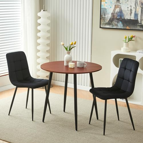 Homcasa Esstisch mit 2 Stühlen Essgruppen Rund Esstisch Retro Design Küchentisch Stuhl aus Samt für Wohnzimmer Esszimmer Wohnzimmer Büro (Schwarz)
