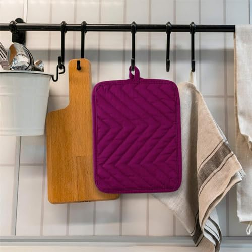 EFenegabos 6Pcs Cotton Pot Holders - Purple Pot Holder Set with Pocket for Kitchen Large Potholder Coaster Hot Pads Machine Washable Heat Resistant Oven Mitts Basic Trivet for Baking Cooking 7''x9''