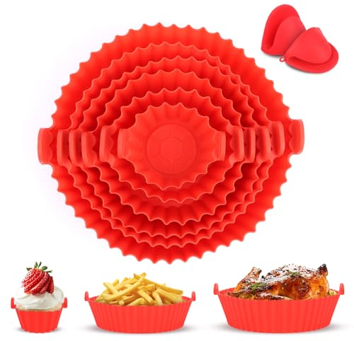 LWMTT Molde Silicona Freidora de Aire 6 Piezas Molde Silicona Air Fryer Reutilizables Accesorios Freidora de Aire con Par Silicona Manoplas Moldes para Freidora de Aire