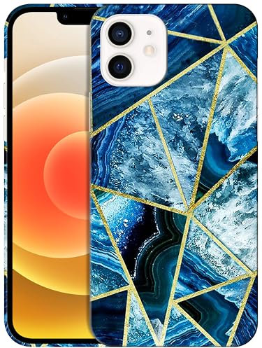 GlamCase for iPhone 12 Mini, iPhone 12 Mini Case - Geometric Marble Blue Design Printed Slim Fit Cute Plastic Hard Snap on Protective Designer Back Phone Case/Cover for iPhone 12 Mini