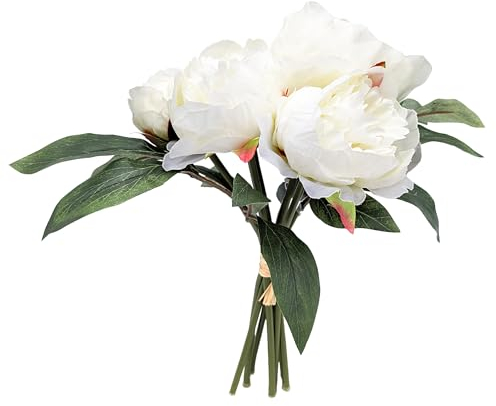 Spetebo Pfingstrosen Strauß künstlich 30 cm - Creme weiß - Deko Blumenstrauß gebunden - Strauß Kunst Päonie Dekorpflanze Kunstblumen Blumen Bouquet künstlich