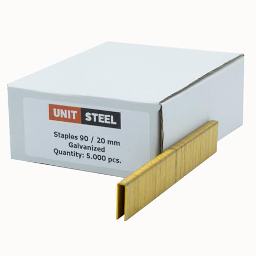 UnitSteel Type 90 Heftklammern - Beinlänge 20mm, 5.000 stück, Verzinkt, Haubold type 6000, Prebena Type E, für das Tischlerhandwerk, die Innenarchitektur und die Möbelindustrie