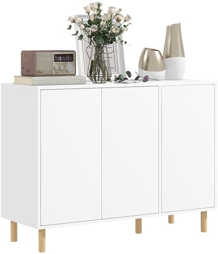 HOMCOM Credenza Moderna con 2 Armadietti a 3 Ripiani, Mobile Multiuso in Legno, 107x40x80 cm, Bianco