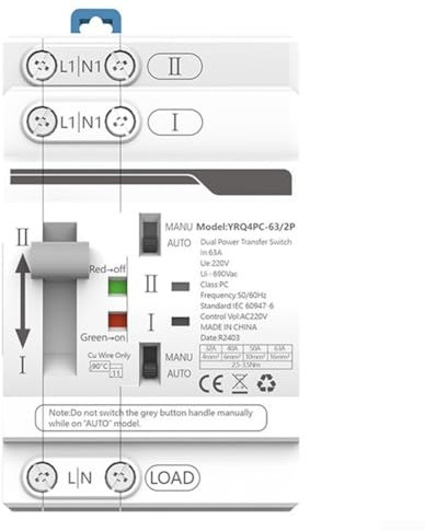 1 interrupteur de transfert automatique ATS double alimentation 32–63 A pour grille au générateur 220 V (2P 63 A)