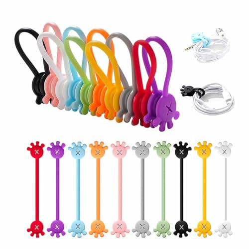 Magnetische Kabelbinder, 2024 Neuest Handheld Magnetic Cable Manager, Wiederverwendbare Silikon kabelorganizer (12cm 10 Farben Magnetische Kabelbinder）