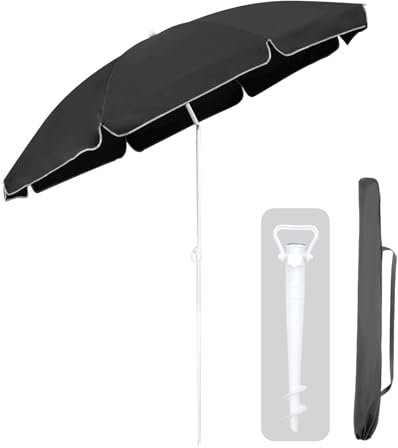 Sekey 180cm GRS-zertifizierter Sonnenschirm mit Bodenstachel für Garten, Terrasse & Strand | Höhenverstellbar & Neigbar mit UPF50+ | Wasserdichtes Recycling-Polyester | Windstabil mit 8 Streben