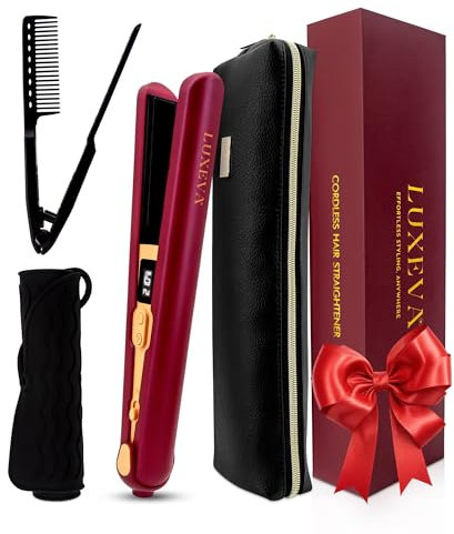 LUXEVA Fer à lisser et bigoudi sans fil 2 en 1 avec chargement USB | Lisseur sans fil pour tous les types de cheveux | Lisseur de voyage pour un coiffage rapide | Lisseur portable pour les événements