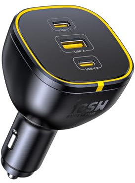 AOHI 165W Laptop Car Charger Adapter 140W PD 3.1/ 100W PD 3.0 USB C Super Fast Charging PPS 45W 3-Ports QC5.0 Car Lighter Charger for MacBook Pro, iPhone 16/15, Galaxy S24 Ultra, iPad, Black