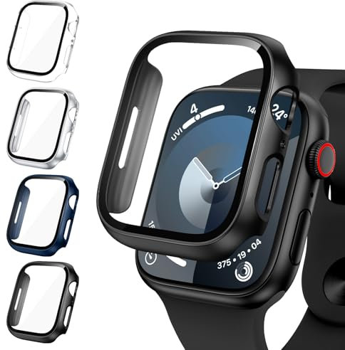 Neitra 4 Piezas Funda para Apple Watch Series 9 8 7 45mm con Templado Protector de Pantalla, HD Anti-Choque Cobertura Completa Carcasa, Funda Protectora para Apple Watch Series 9 8 7 45mm