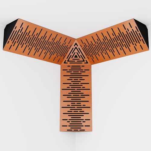 Kit of 3 sets of mini Bass Trap WAVE-mini and one set of TRICUB-Wave | Acoustic Foam with Perforated Laminated HDF Plate (Cherry, WAVE-m+cubWav)