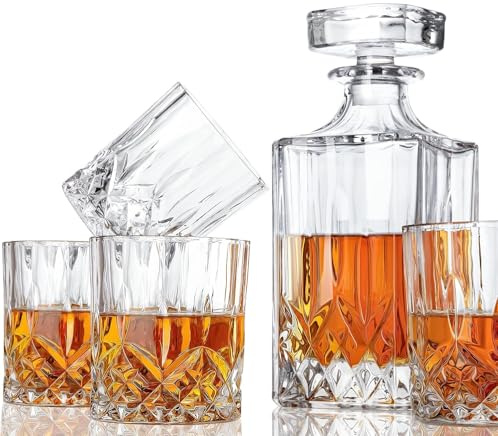 Crystal Whiskey Decanter Set for Men, Elegant Glass Carafe with Glasses, Perfect for Bourbon and Scotch Enthusiasts (1.8 Pounds)