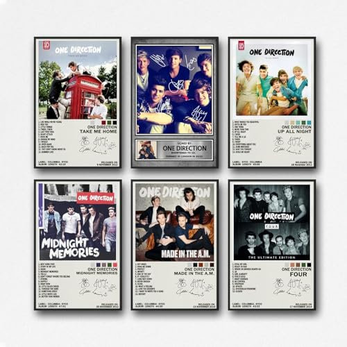 DEJIN One Direction Poster (6er-Set) Band Album Cover signiert limitierte Auflage Musikposter für Schlafzimmer, Wohnzimmer, Küche, Büro, Bar Wandkunst Dekor Poster & Drucke 30 x 45 cm Retro