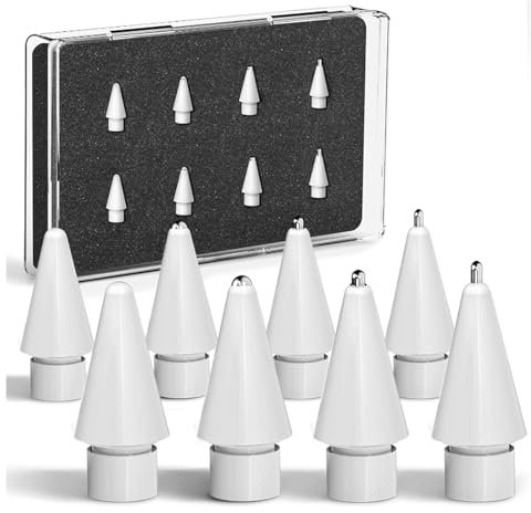 KUKUPOW Punte Apple Pencil, Penna Stilo di Ricambio per Apple Pencil 2 e Apple Pencil 1 Set di Sostituzione Stilo ad Alta Sensibilità, Bianco, 8 Pezzi