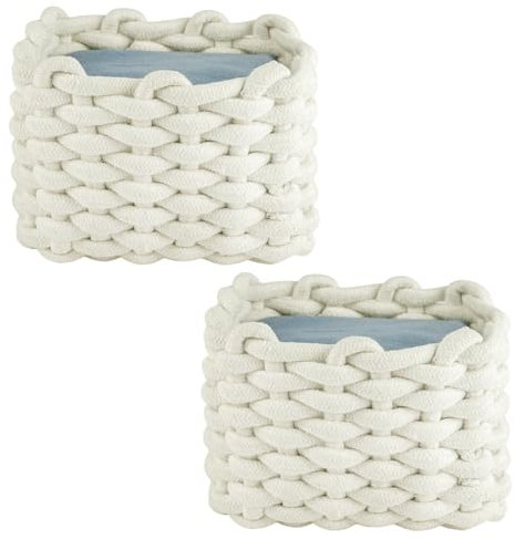 Aolso Cesto Portaoggetti in Corda di Cotone Intrecciato,2 PC Contenitore Bagno Portaoggettii,Cestino Cameretta,Cestini Decorativi Quadrati per Portaoggetti da Bagno per Trucchi, Giocattoli, Calzini