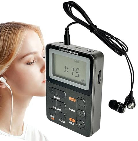 Radio Baladeur MP3 - Min Radio FM de Poche Rechargeable avec Casque Stéréo | Lecteur MP3 Portable avec Écran Rétroéclairé, Minuterie de Sommeil, Idéal pour Randonnée, Pêche, Voyage, Activités Extérie