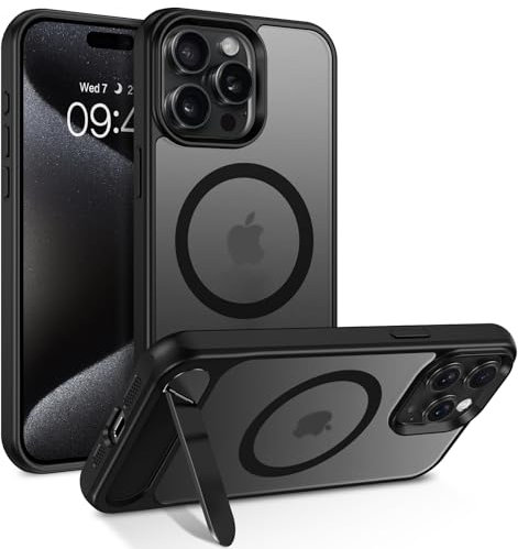 VENINGO Case for iPhone 15 Pro Max, Compatible with MagSafe Invisible Stand Matte Translucent Shockproof 360 Protective Magnetic Case for iPhone 15 Pro Max, Black