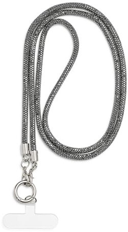 AOKSUNOVA Cordon tour de cou à paillettes pour téléphone portable - Long porte-clés à accrocher - Gris