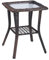 Bonnlo Small Rattan Side Table with Tempered Glass Top, Garden Coffee Tables for Outside, Weatherproof for Patio Porch Backyard Brown