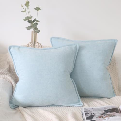 OYIMUA Hellblau Kissenbezug 45x45 Chenille 2er Set Kissenbezüge Deko Sofakissen Edel Luxus Kuschelkissen Weich Kissenhüllen Wohnzimmer Schlafzimmer