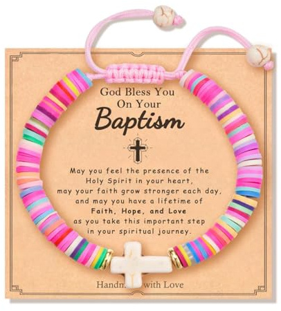 OVIFICEA Baptism Cross Bracelet for Girl Gifts, First Communion Confirmation Christening Gifts for Boys, Teenage Girls, Daughter Granddaughter Godchild