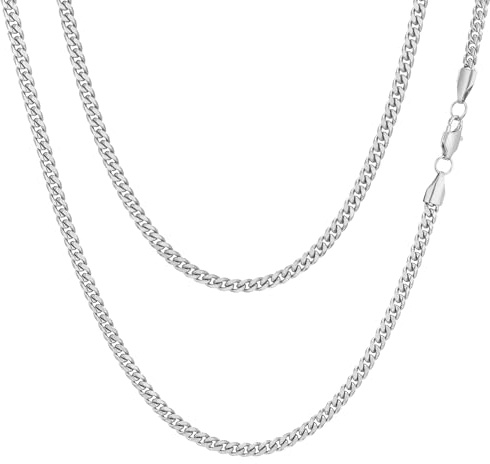 AFSTALR Panzerkette Herren Halskette 3/4/5/6/7/8mm Breit Edelstahl Silberkette Goldkette Schwarz Kette Herren Kubanische Gliederkette Cuban Link Chain Schmuck für Männer Damen 45-60CM
