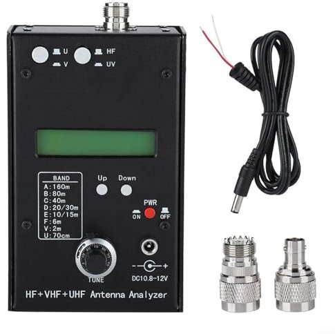 AW07A 160M HF/VHF/UHF Impedance SWR Antenna Analyzer Meter Tester for Ham Radio Operators With VSWR Range 1-9.9 Impedance Range 10-500Ω Metal Housing Black