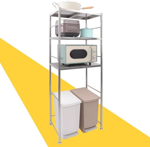 susunnus Stainless Steel Shelf,Kitchen Storage Shelves,Microwave Mini Fridge Shelf,Adjustable Height,Open Lower Tier,Laundry Room, Repository (3tier(23.6 * 15.7 * 66.1in))
