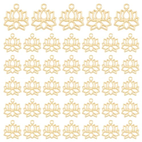 Hobbspring 40 Stück Lotusblumen Anhänger 14 Karat Vergoldet Yoga Hohl Lotus Anhänger Legierung Lasergeschnitten Baumelnde Blumenanhänger Für Halsketten Armbänder Schmuckherstellung DIY Handwerk